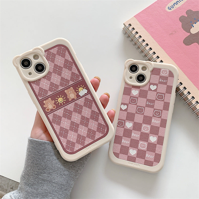 Korean Retro Fuzzy Plush Chessboard Phone Case For iPhone 11 12 13 Pro XS  Max X XR 7 8 Plus Winter Shockproof Soft Back Cover